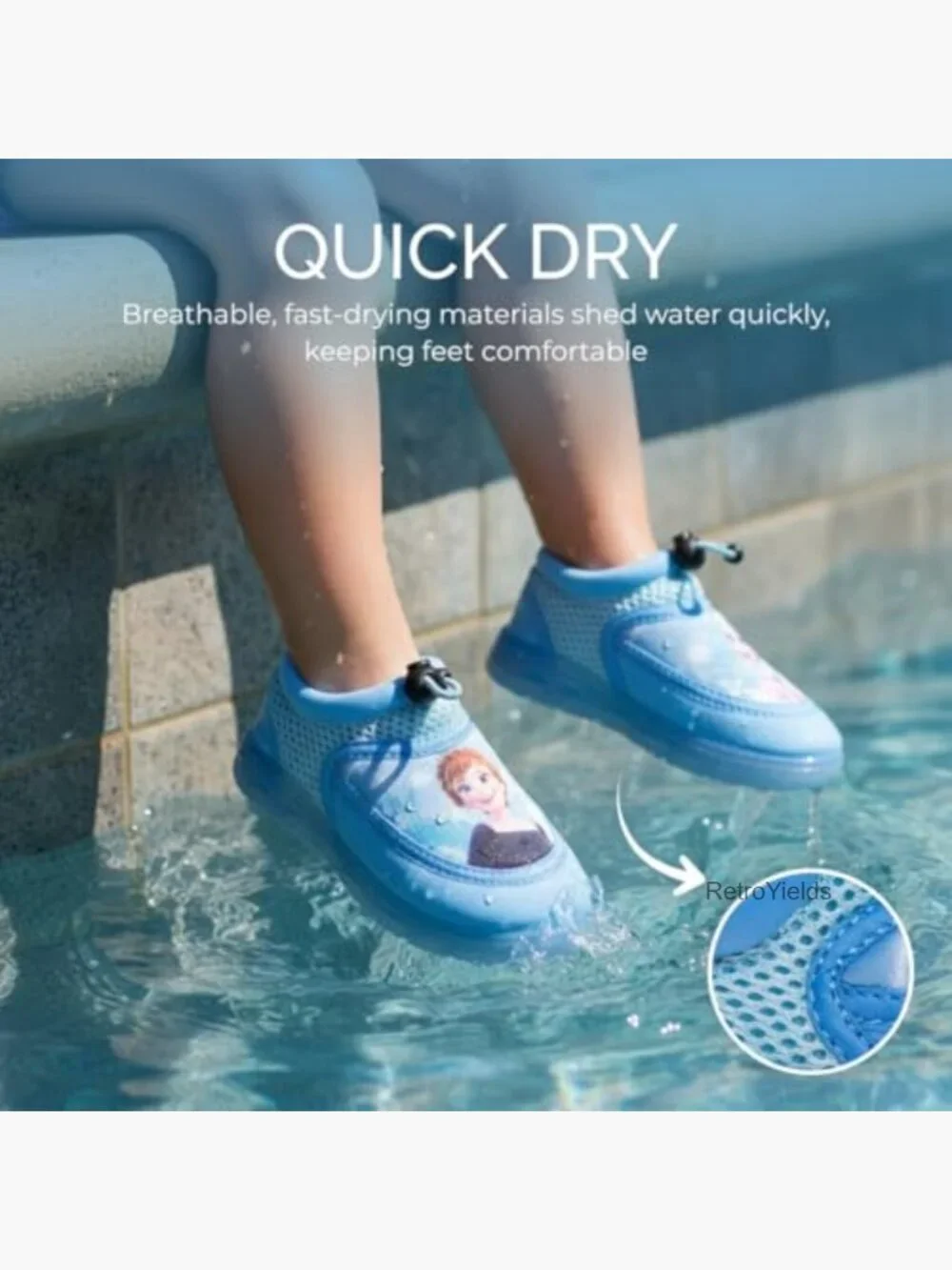 Girls Frozen Water Shoes - Pool Aqua Socks - Bungee Beach Slides - Quick Dry